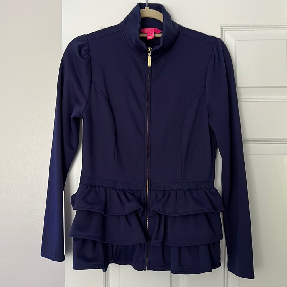 Lilly Pulitzer Azela Ruffle Fleece Jacket Women’s Navy Blue Zip Up
